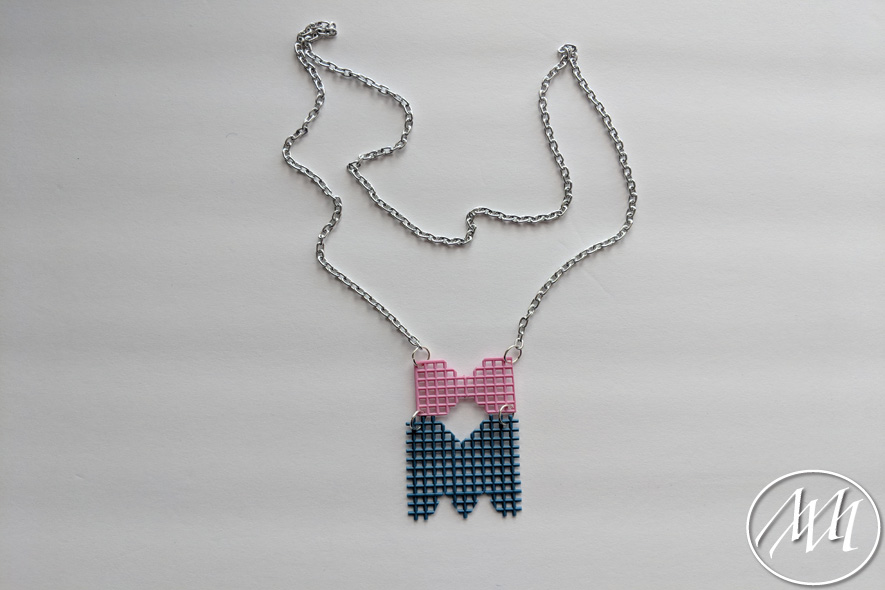 Finished Plastic Canvas Bow and Initial Necklace