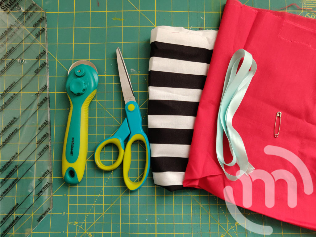 Materials needed for a drawstring project bag 