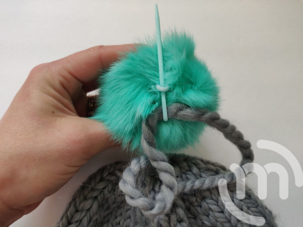 Attaching Pom Pom to Knitted Hat