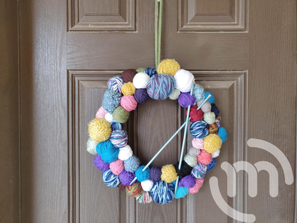 Ball of Yarn Wreath with Knitting Needles