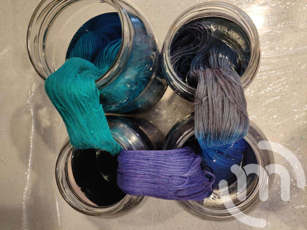 Yarn in jars for dyeing